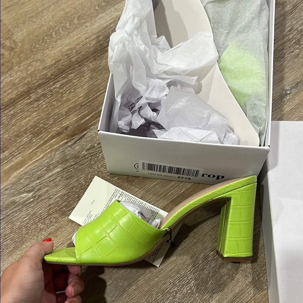 Lime Green Croc-Embossed Heeled Mules